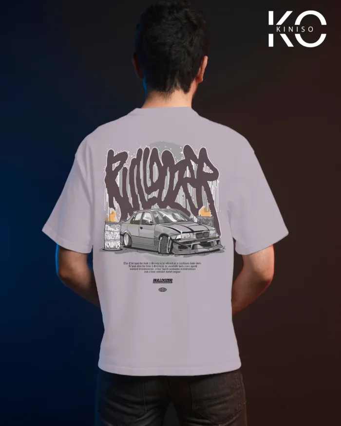Image of Light Purple color drop shoulder t-shirt with Bulldozer Print for men at reasonable price